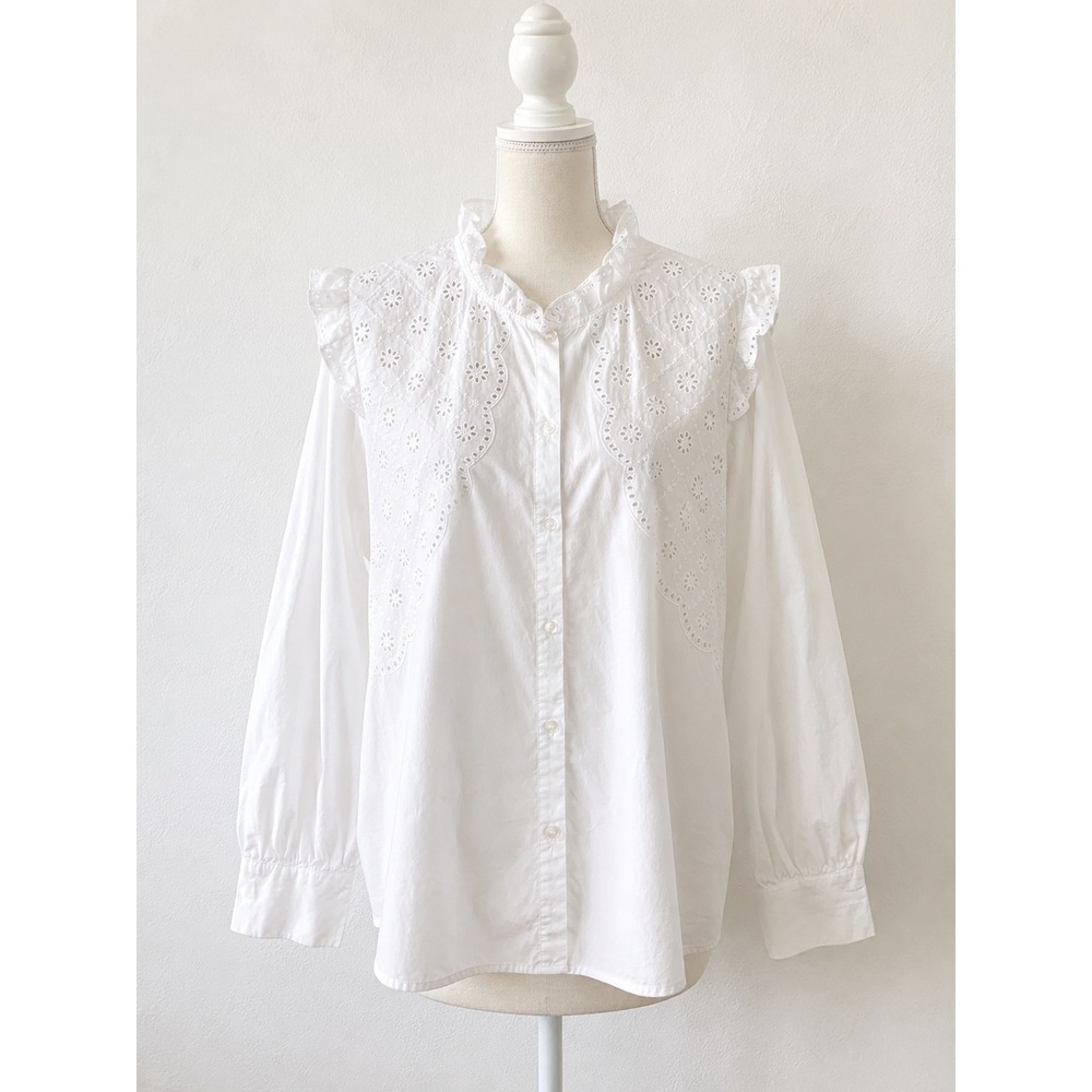 Old Navy White Ruffle Trimmed Embroidered Shirt Blouse XL Cottagecore Prairie